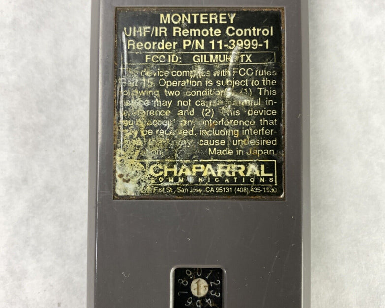 Chaparral Communications 11-3999-1 Monterey UHF/IR Remote Control BAD CHup