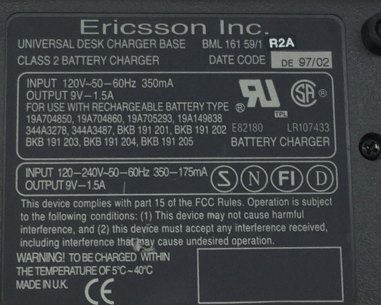 Ericsson Inc Universal Desk Charger Base Class 2 BML 161 59/1 R2A Lot of 10