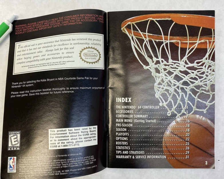 Kobe Bryant In NBA Courtside Nintendo 64 1998 Instruction Booklet Manual ONLY