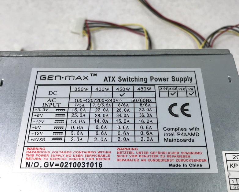 Gen-Max 480W 60Hz 0210031016 Power Supply (Tested and Working)