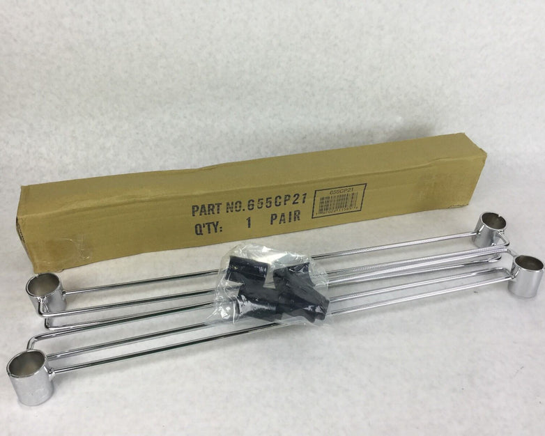NEXEL Chrome Shelving Bar for Wired Shelving,1 Pair, 655CP21,w/4 Shelf Clips,NEW