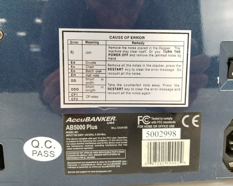 AccuBanker AB5000 Plus Commercial Bill Counter Untested