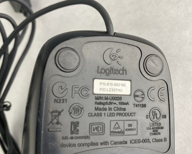 Lot( 5 ) Logitech M-U0026 Optical 6ft Wired USB Scroll Wheel Mouse 810-002182