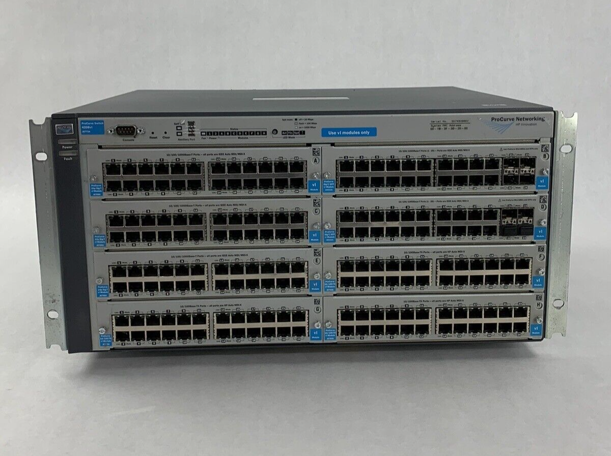 HP ProCurve Network Switch J8773A 4208VL Chassis w/ 6x J8768A and 2x J9033A