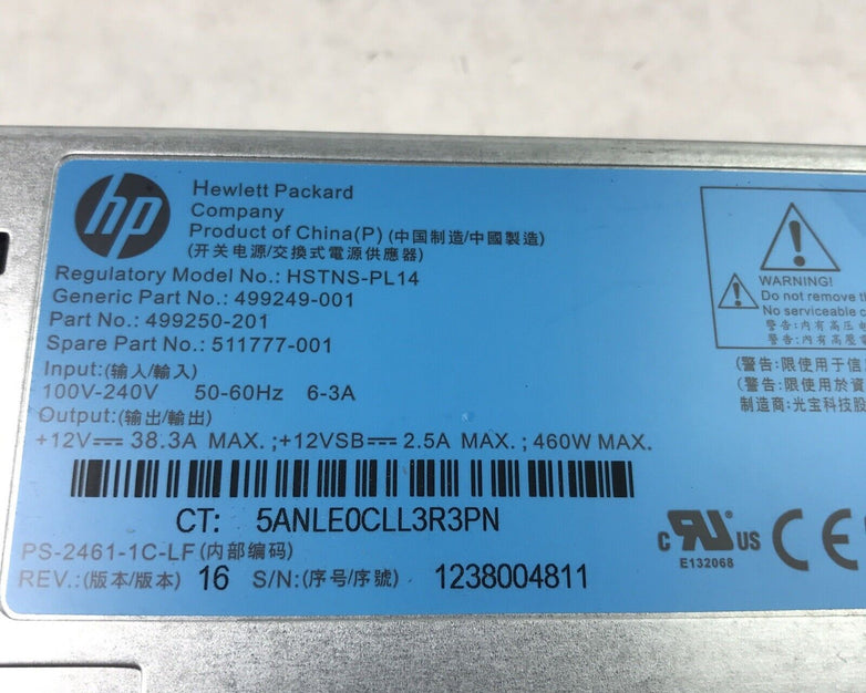 Genuine HP HSTNS-PL14 60Hz 240V 460W Power Supply