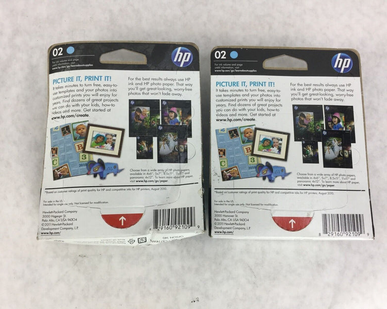 Genuine HP 02 Light Cyan Cartridge C8774WN, Lot of 2, NEW Sealed