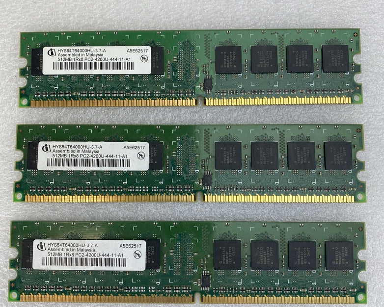3x 512MB Infineon HYS64T64000HU-3.7-A 1Rx8 PC2-4200U-444-11-A1 desktop RAM