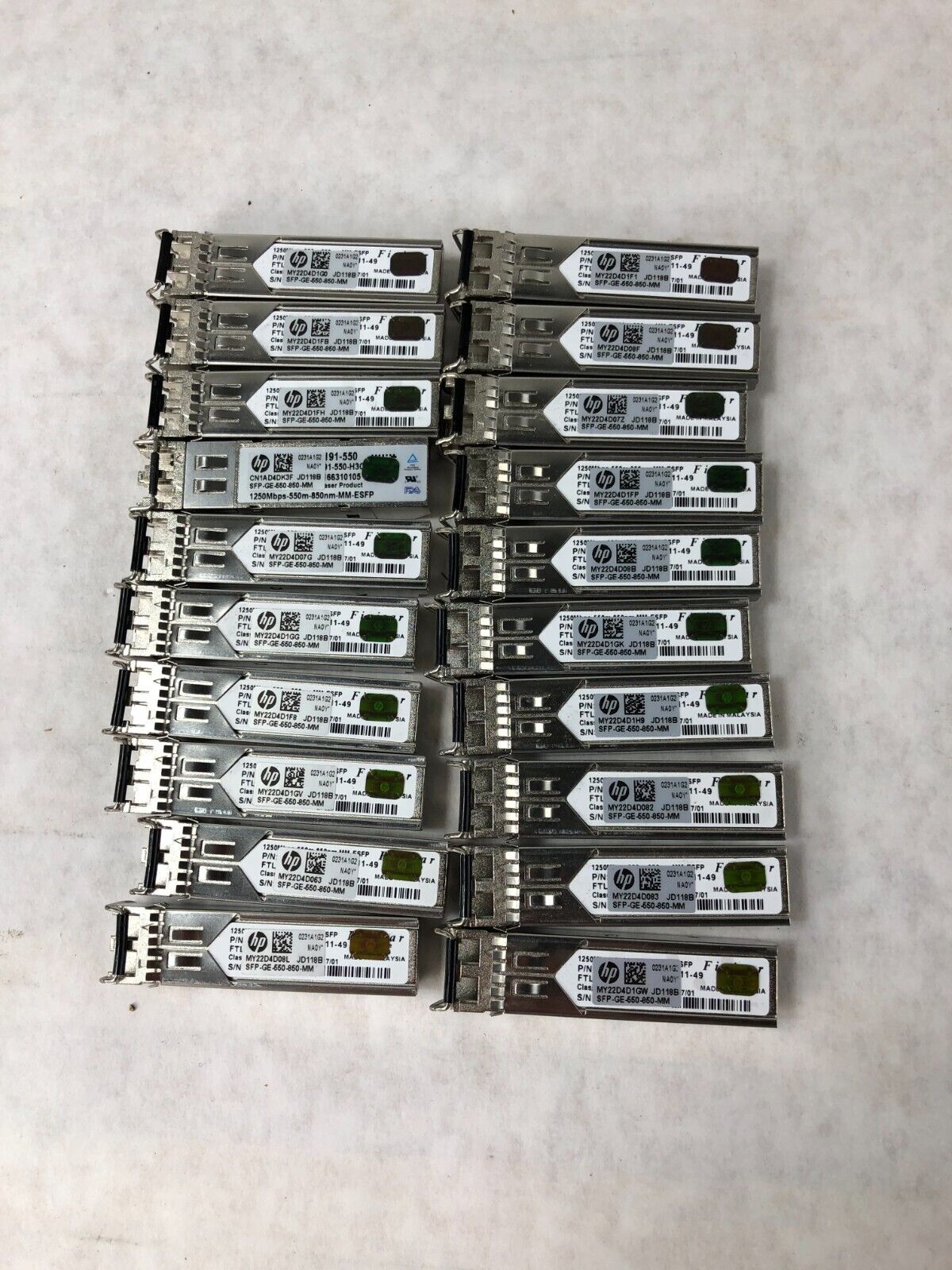 Lot of 20 HP JD118B SFP-GE-550-850-MM MY22D4D1GW Transceiver Module