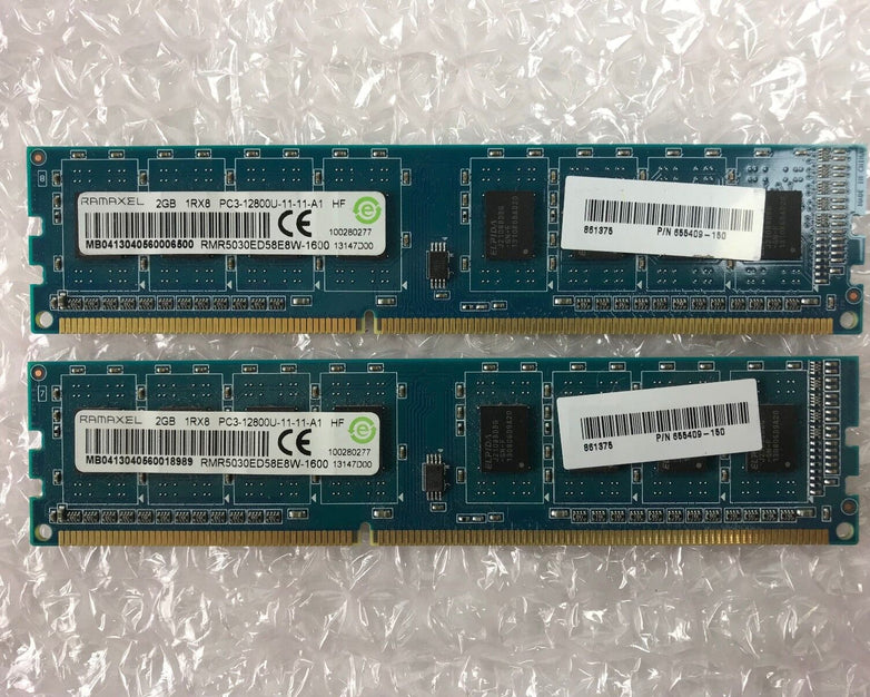 HP 655409-150 Ramaxel 4GB (2x 2GB) PC3-12800U DDR3-1600MHz Unbuffered RAM