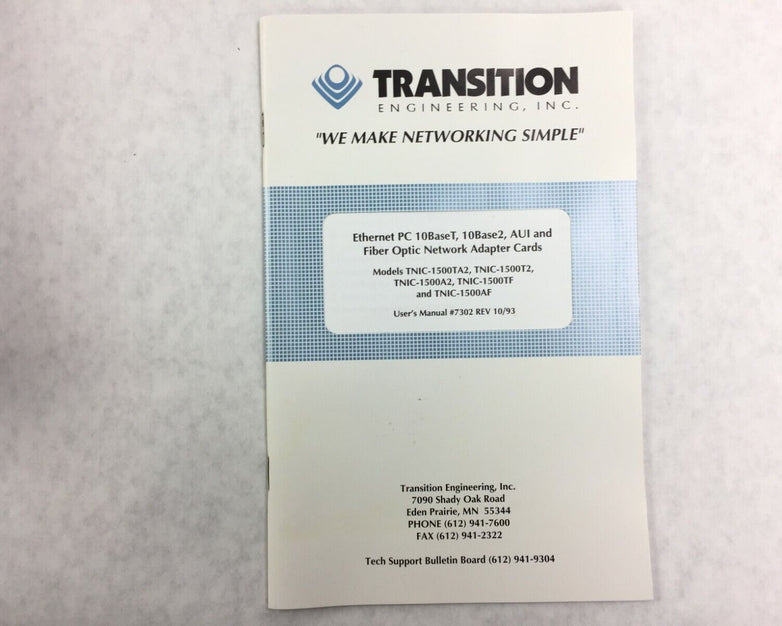 TRANSITION TNIC 1500 16 Bit ISA Ethernet 10BaseT 10Base2