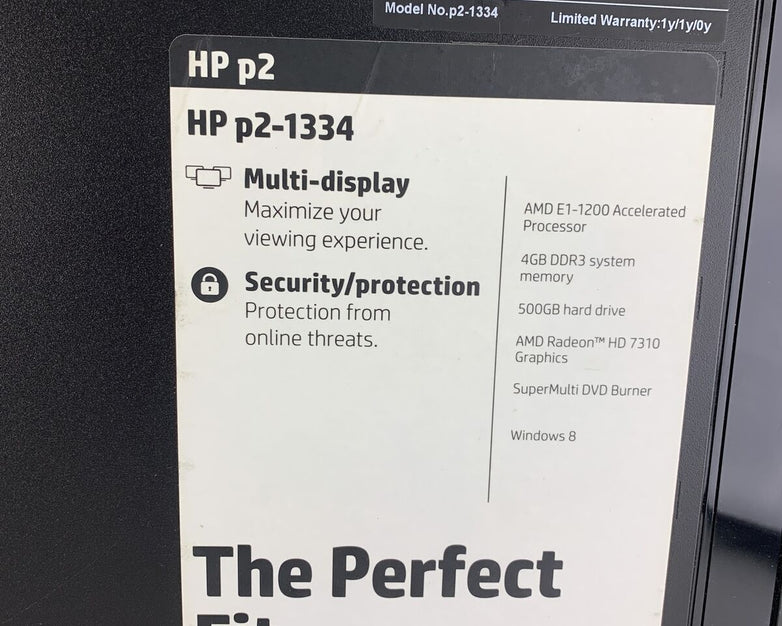 HP P2-1334 MT AMD E1-1200 1.4GHz 4GB RAM No HDD No OS