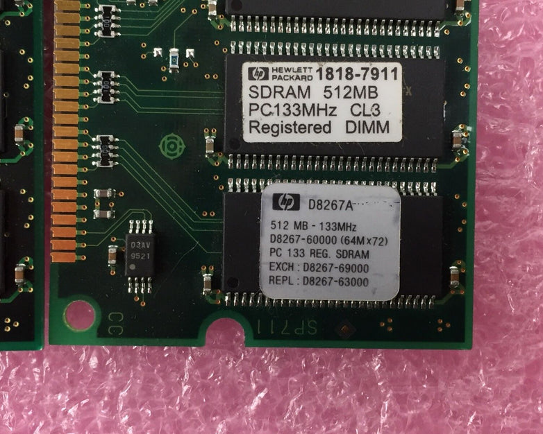 HP D8267-69000 512MB 168-pin PC133 SDRAM DIMM Memory D8267A Lot of 2