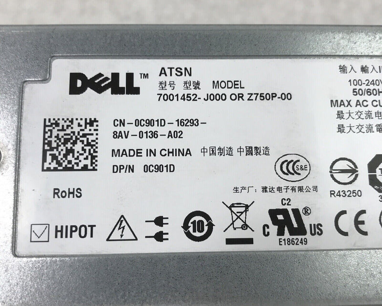 Lot(2) Dell 0C901D PowerEdge 2950 Server Power Supply Z750P-00 750W 7001452-J000