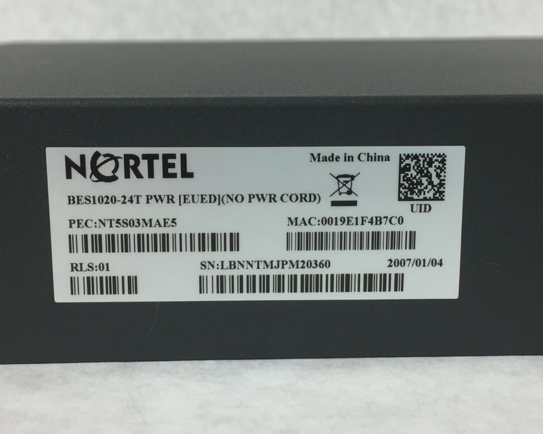Nortel BES1020-24T-PWR Business Ethernet Switch Managed Includes Power Cord