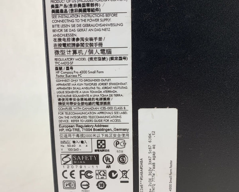 HP Compaq Pro 4300 SFF Intel Core i3-3220 3.3GHz 4GB RAM No HDD No OS