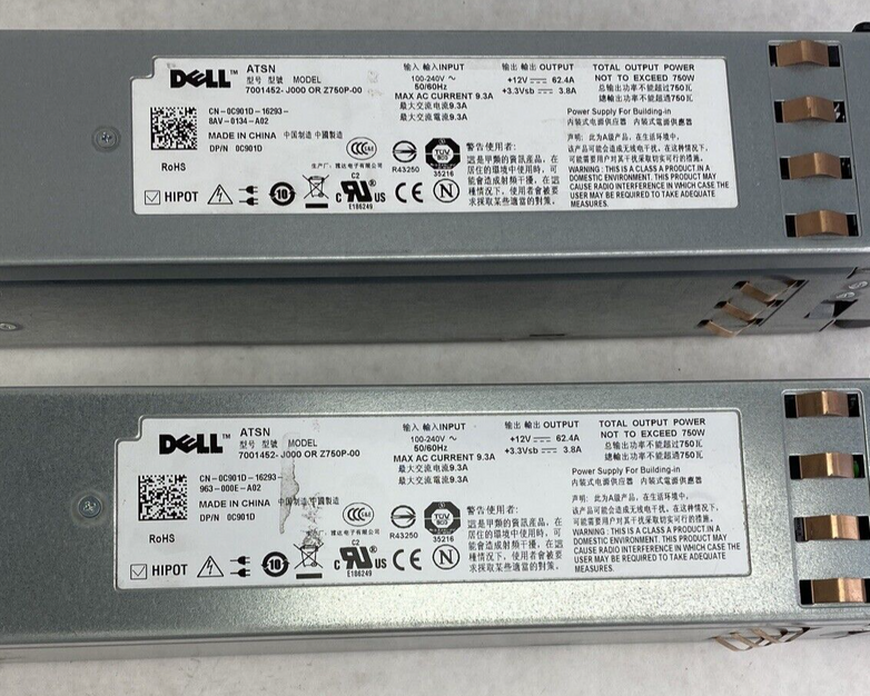 Lot(2) Dell 0C901D PowerEdge 2950 Server Power Supply Z750P-00 750W 7001452-J000