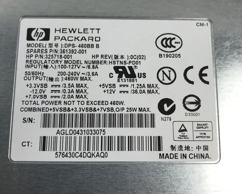 HP 325718-001 Redundant Power Supply 361392-001 325718-001 DPS-460BB