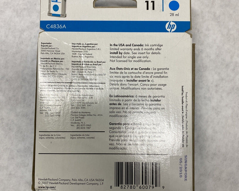 Lot( 2 ) HP 11 Cyan C4836A Ink Cartridge SEALED Expired 2008 + 2010