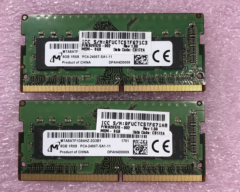 Micron 16GB Kit 2x8GB 1Rx8 PC4-240oT-SA1-11 Laptop Memory MTA8ATF1G64HZ