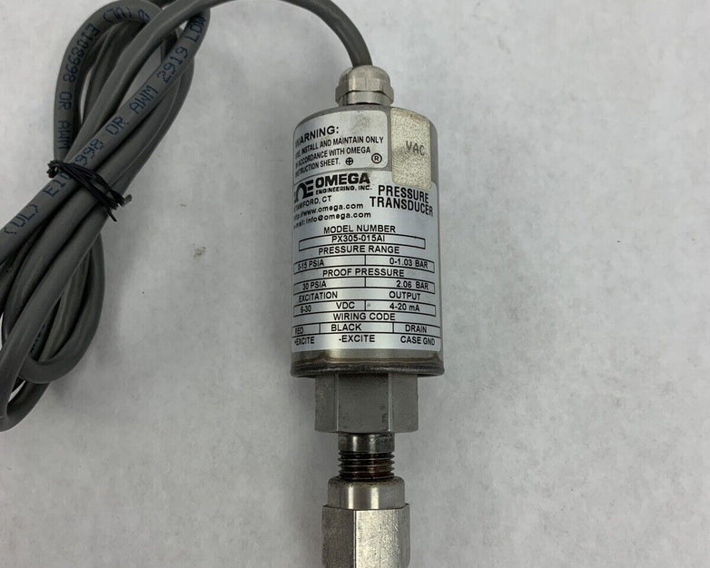Omega Pressure Transducer PX305-015AI 0-15 PSIA 0-1.03 BAR 12-30VDC Untested