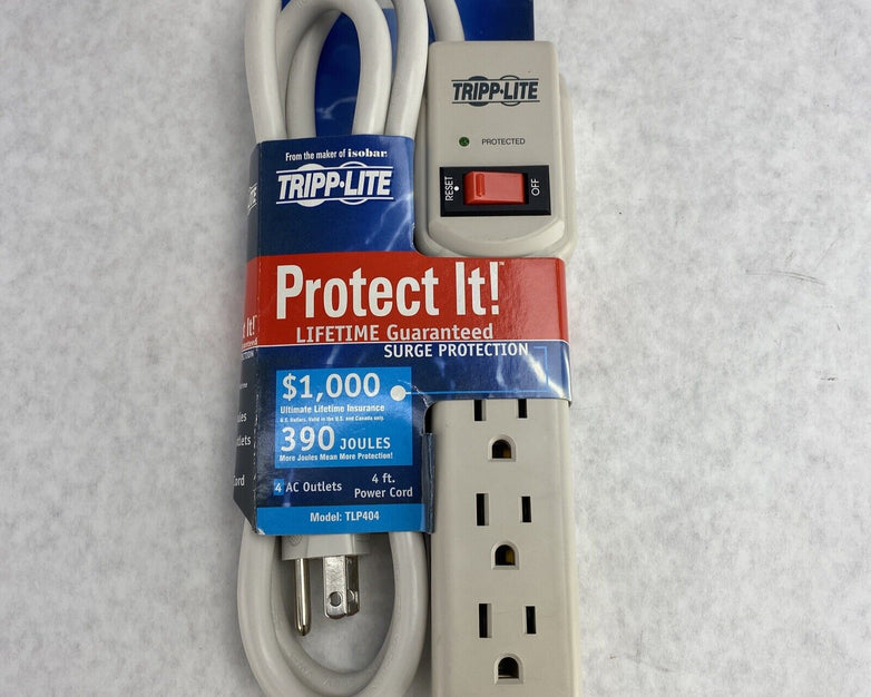 TrippLite TLP404 4 Outlet 390J Surge Protector 4ft Power Strip
