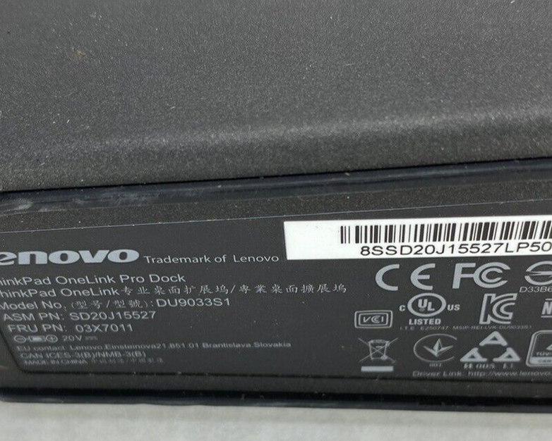 Lenovo 03X7011 ThinkPad OneLink DU9033S1 Dock DVI DisplayPort USB3.0 but NO PSU