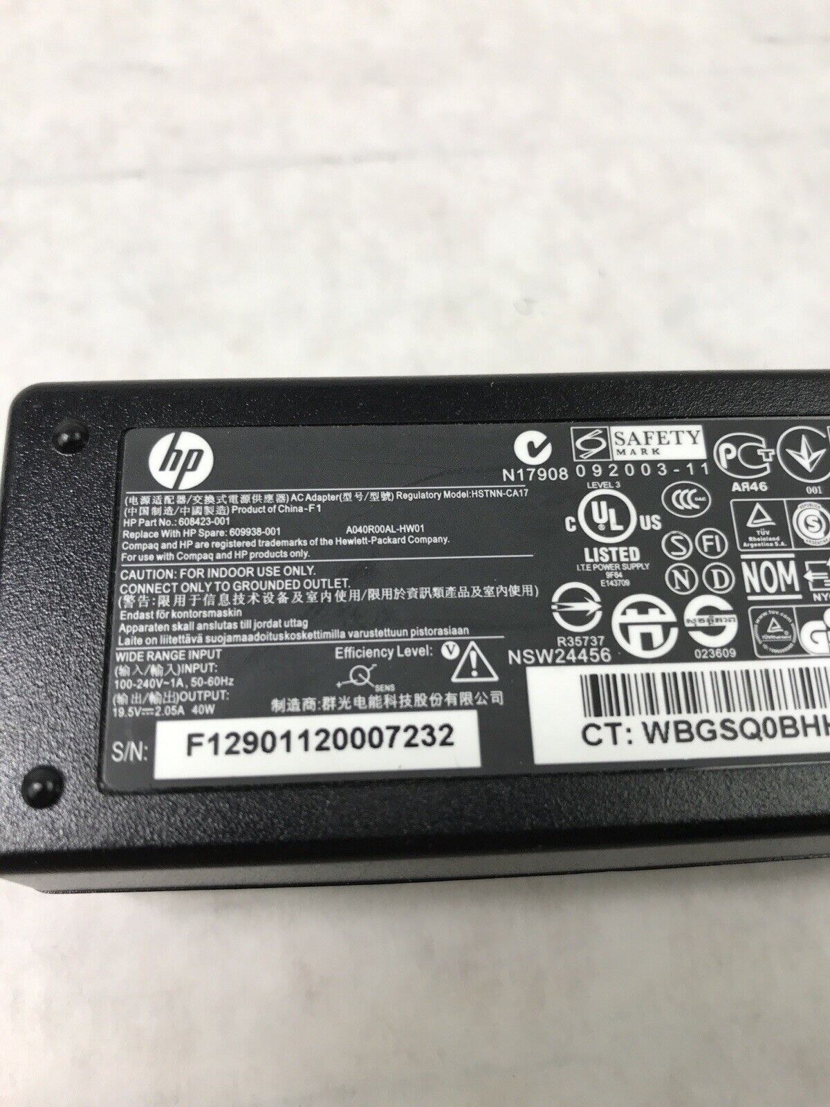 (Lot of 2) HP 608423-001 Laptop Charger 60Hz 19.5V 40W 609938-001 HSTNN-CA17