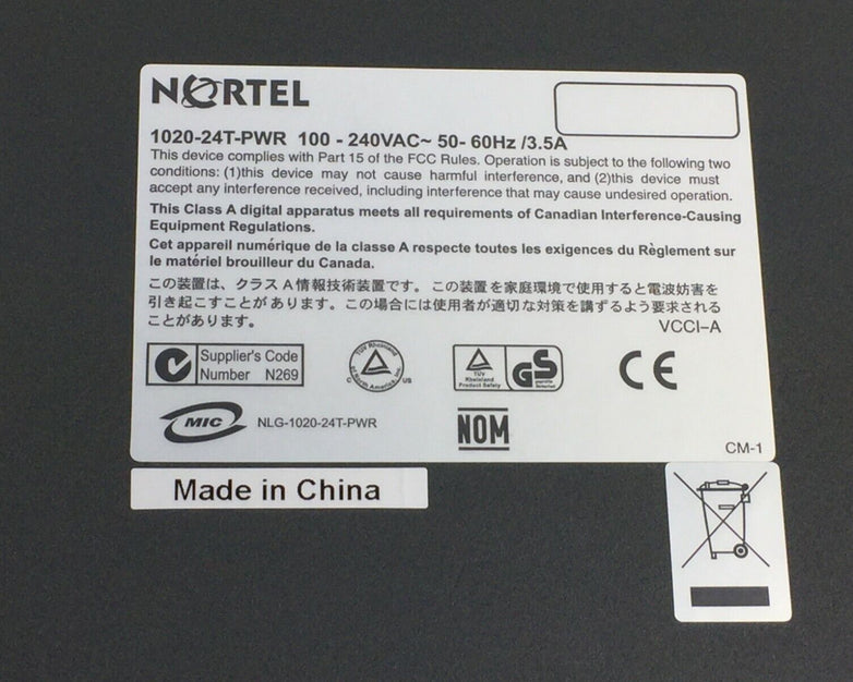 Nortel BES1020-24T-PWR Business Ethernet Switch Managed Includes Power Cord