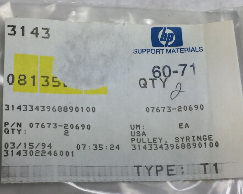 OEM HP Agilent Pulley Syringe 07673-20690 Lot of 2 NOS