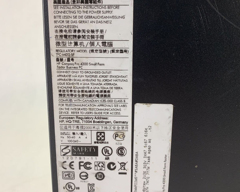 HP Compaq Pro 4300 SFF Intel Core i3-3220 3.3GHz 4GB RAM No HDD No OS