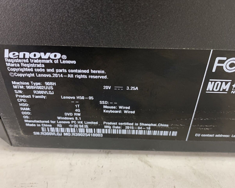 Lenovo H50-05 MT AMD E1-6010 1.35GHz 4GB RAM No HDD No OS
