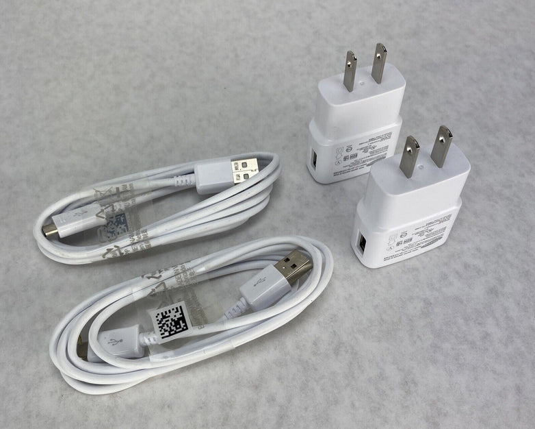 Lot of 2 OEM Samsung ETAOU61JWE 2.0 Amp Wall Charger and 5ft ECB-DU4EWE Cable