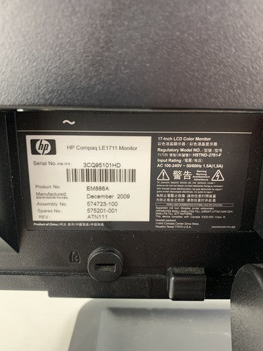 HP LE1711 LCD Monitor, 17" Screen, VGA Used