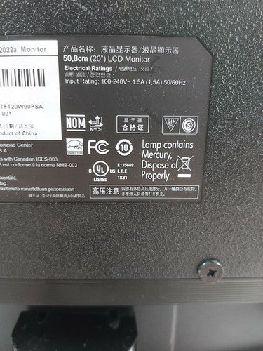 HP Compaq S2022a 20" LCD Monitor WM768A Grade C Pwr Cord Included