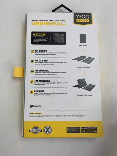 Zagg Keys Universal Compact Ergonomic Keyboard, Cover and Stand