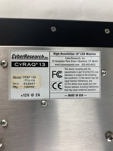Cyber Research CRBF 13A-TCU-DB CYRAQ 13 High Resolution 13" LCD Touch Monitor