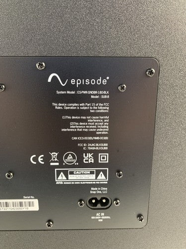 Episode ES-PWR-SNDBR-180-BLK SUB-8 Wireless Subwoofer For Soundbar 2.1 Powers On