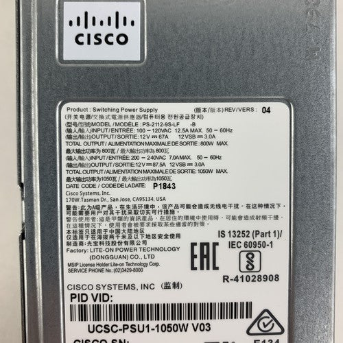Cisco PS-2112-9S-LF 341-0638-03 1050W AC Server Power Supply Tested