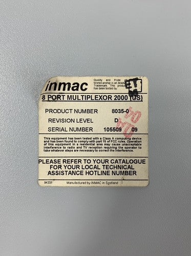 inmac CLEAR SIGNAL Mux 2000 8 Port Multiplexor W/ Power Cord 8035-0