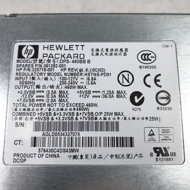 Hewlett Packard DPS-460BB 240V 60Hz 6.8A 460W HSTNS-PD01 325718-001