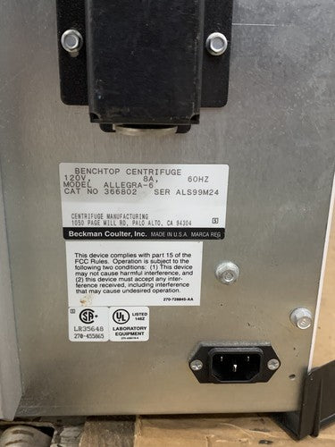 Beckman Allegra 6 Bench Top Centrifuge Tested Bad Timer For Parts and Repair