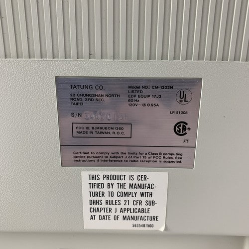 Tatung CM-1322N Inacomp Pro 600 Terminal Monitor 120V 60 Hz Tested