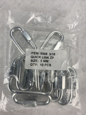 Quick Link 6mm 1/4" 0.25" Chain Zinc Plated Steel (Lot of 10)