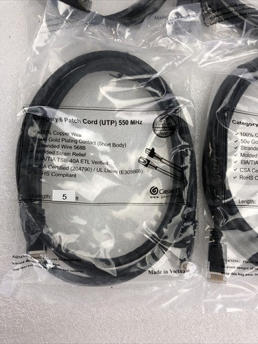 Category 6  Patch Cord UTP 5ft 550 Mhz (Lot of 4)
