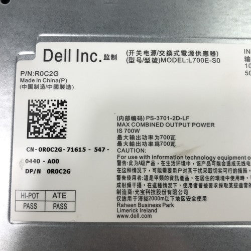 Dell R0C2G 240V 11A 60Hz 700W PS-3701-2D-LF Power Supply L700E-S0