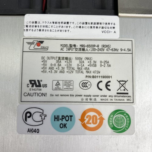 Emacs B011190001 472W MRG-6500P-R Redundant 2 Fan PSU Server Power Supply