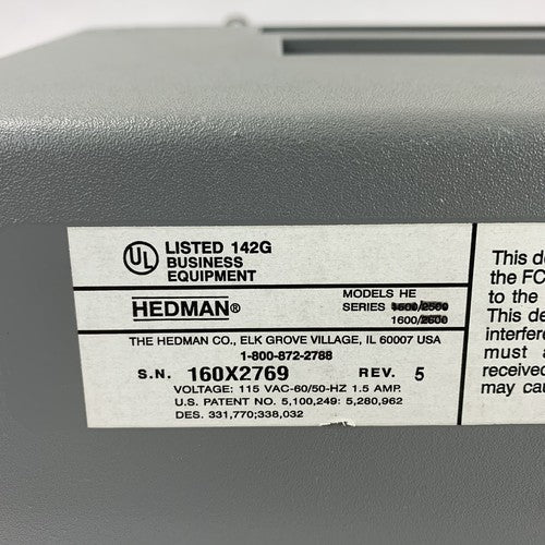 Hedman LR-4886 HE-1600 Check Audit System w/ Keys Tested No Ribbon