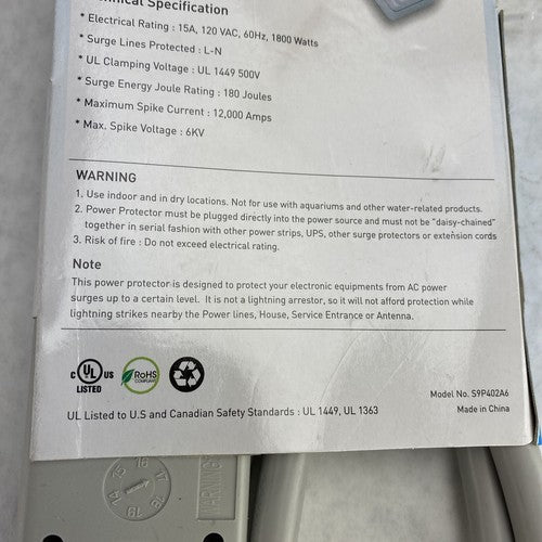 SurgExpert S9P402A6 4 Outlet 180J Surge Protector 3ft Power Strip (Lot of 2)