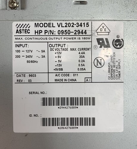 Astec VL202-3415 Power Supply 160W