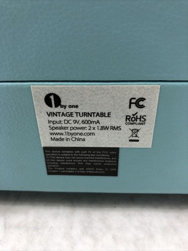1 By One Vintage Turntable Turquoise Blue - No Power Adapter Included